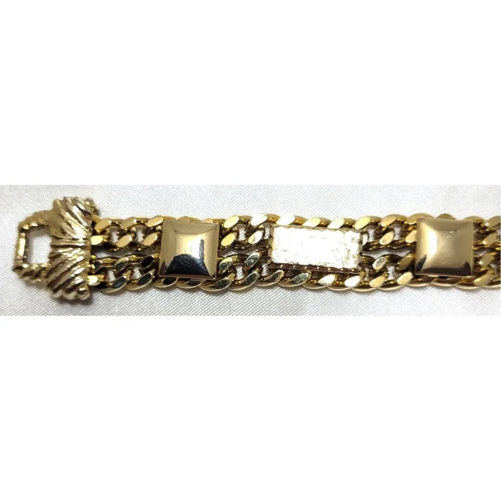 Vtg 60s 70s Gold Tone Chunky Panel Link Bracelet Heavy Geometric Textured 7.25